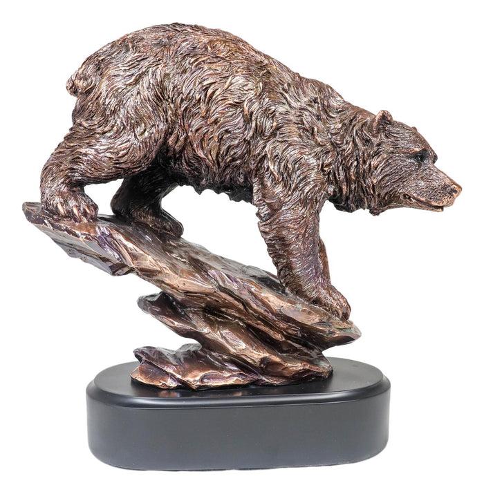 Ebros Gift Wildlife Large Grizzly Bear Going Down Hill Bronze Electroplated Resin Figurine