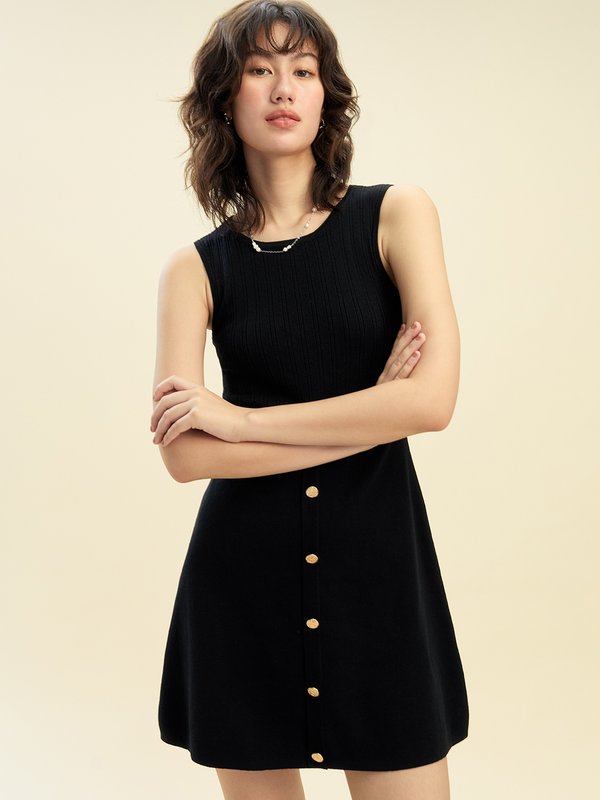Pomelo Pomelo Button Detail Mini Dress - Black 2026 Sale